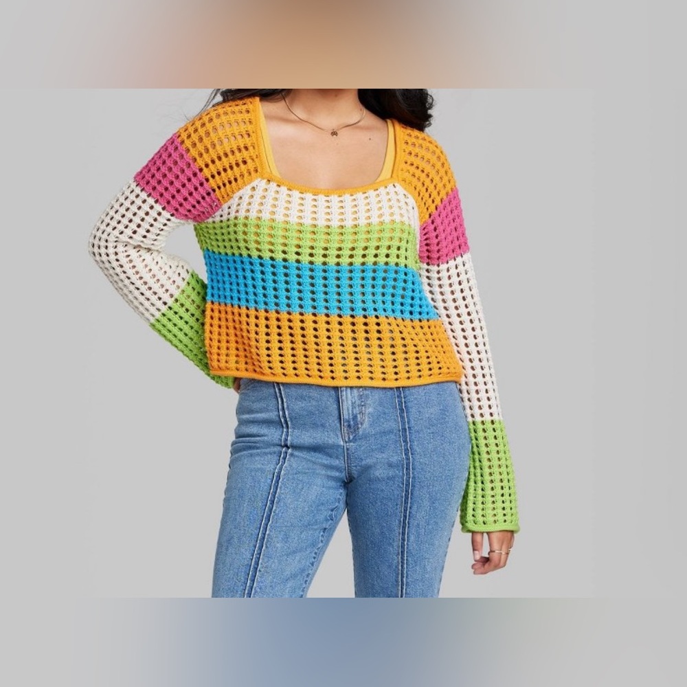 Women's Square Neck Pointelle
Pullover Sweater - Wild Fable
Striped XXL